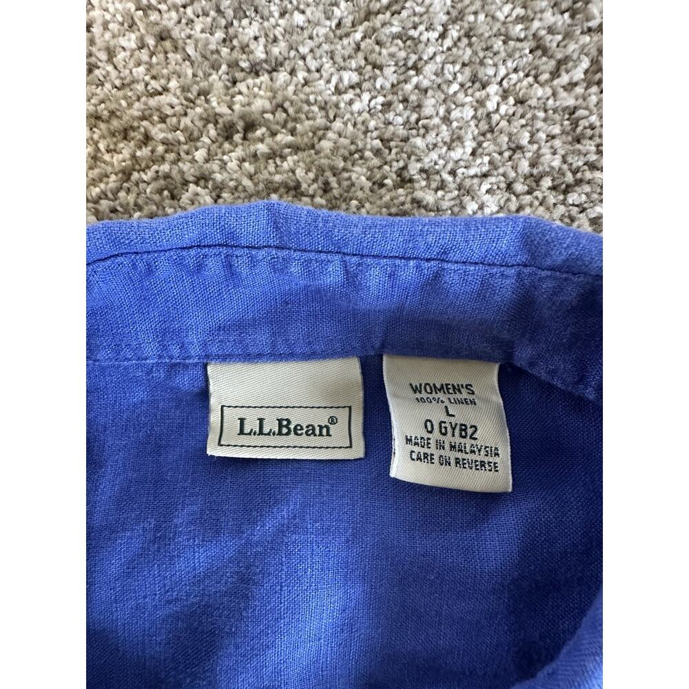 L.L. Bean 100% Linen Button Up Shirt Women’s Size L Blue Long Sleeve Roll Tab - Picture 2 of 10
